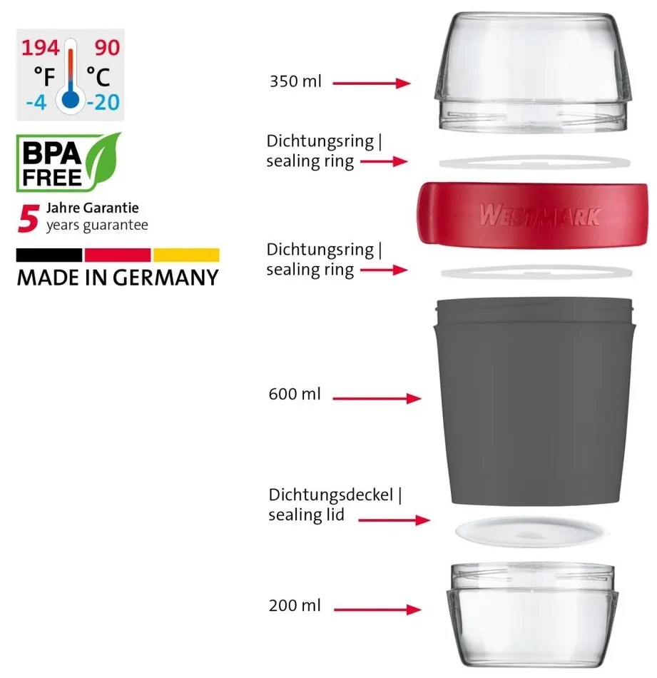 Westmark Trojdielna dóza na jedlo, 1150 ml, antracit