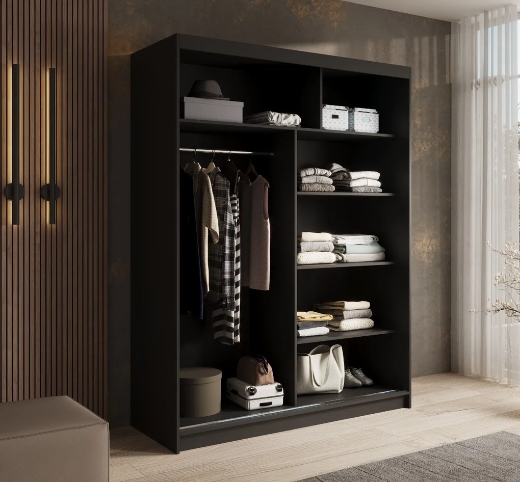 ŠATNÍKOVÁ SKRIŇA GABY SO ZRKADLOM ČIERNA 150 cm