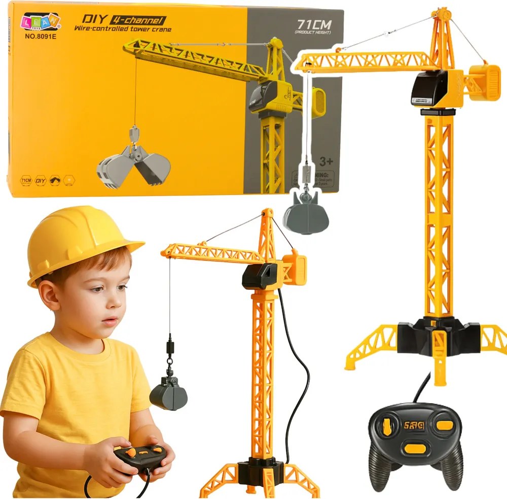 LEAN Toys RC stavebný žeriav na diaľkové ovládanie s káblovým pripojením 360° rotácia 71 cm