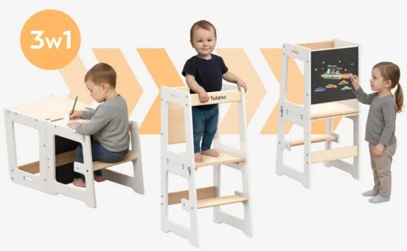 Učiaca veža 3v1 Mooby 35 naturálna / biela