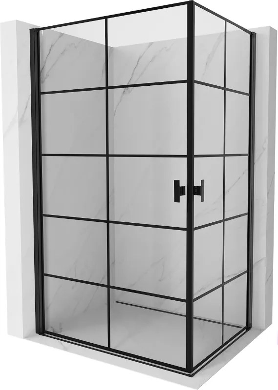 Mexen Mist-B Duo, 2-krídlový výklopný sprchový kút 80 x 90 cm, číre sklo-čierna mriežka, 8A2-080L-090P-70-77