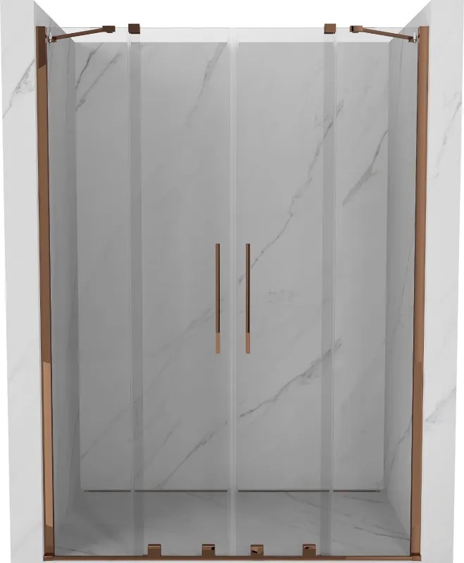 Mexen Velar Duo, posuvné dvere do otvoru 140x200 cm, 8mm číre sklo, ružové zlato, 871-140-000-02-60