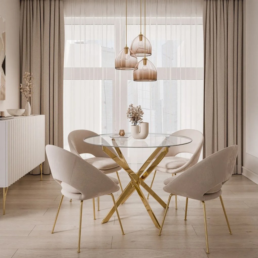 OKRÚHLY JEDÁLENSKÝ STÔL PASCAL ZLATÝ LESK + ČÍRE SKLO 100 cm