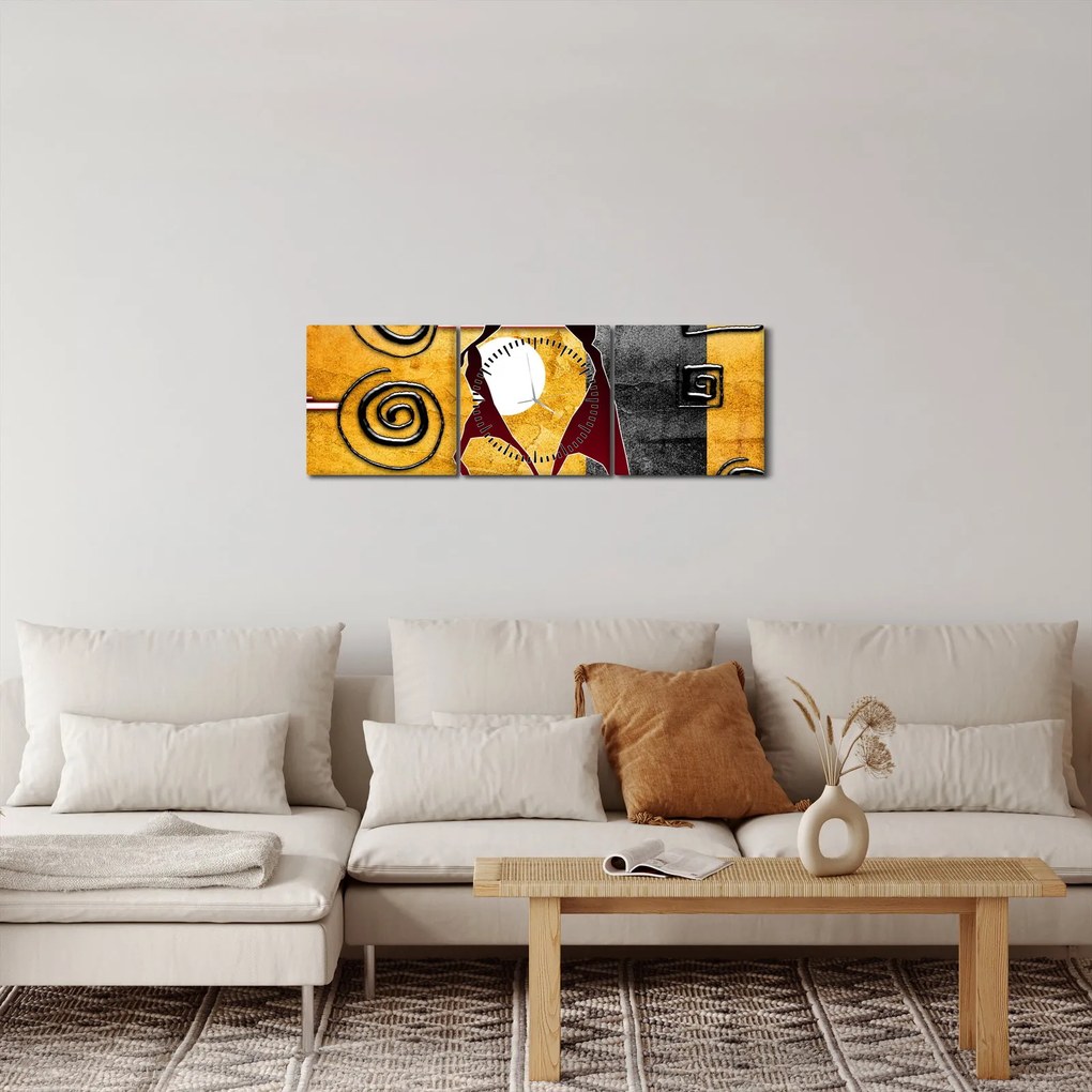 Obraz - Staroveká maľba (s hodinami) (90x30 cm)
