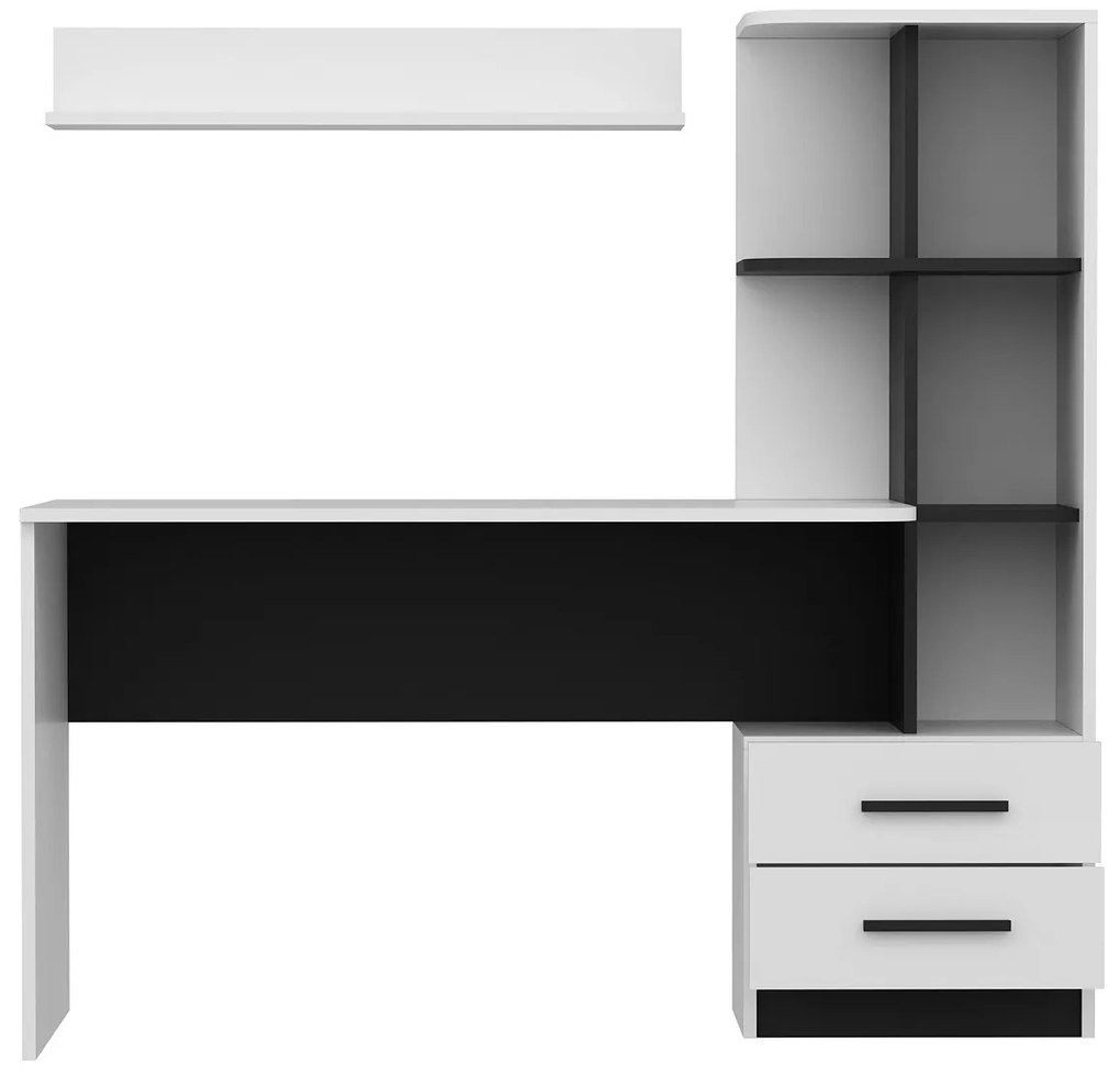 Písací stôl ALASKA s integrovaným regálom biely/čierny