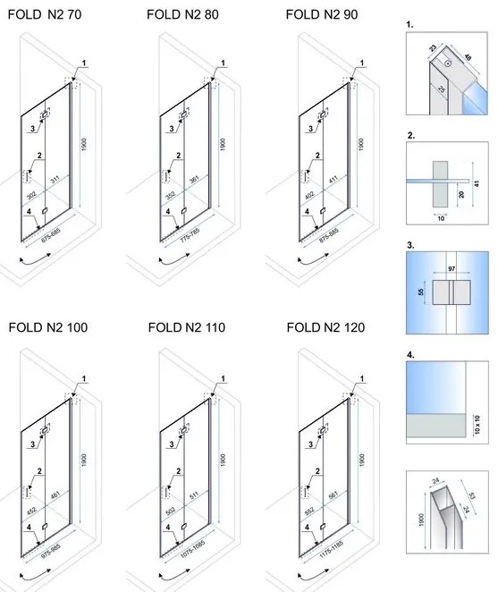 Rea Fold N2, sprchový kút so skladacími dverami 100(dvere) x 100(dvere), 6mm číre sklo, chrómový profil, KAB-00015