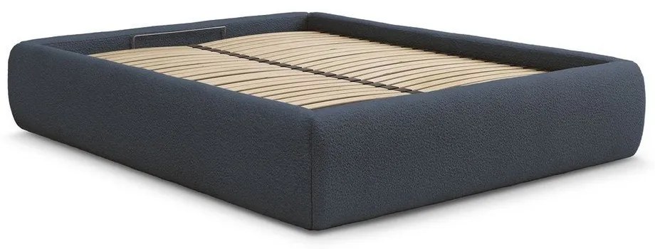Tmavomodrá čalúnená dvojlôžková posteľ s úložným priestorom/bez čela s roštom 160x200 cm Inera – Bobochic Paris
