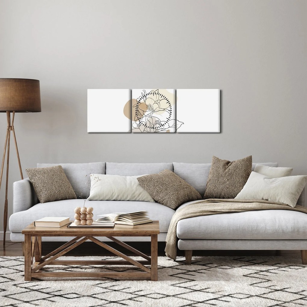 Obraz - Béžové kvety s motýľom N⁰1 (s hodinami) (90x30 cm)