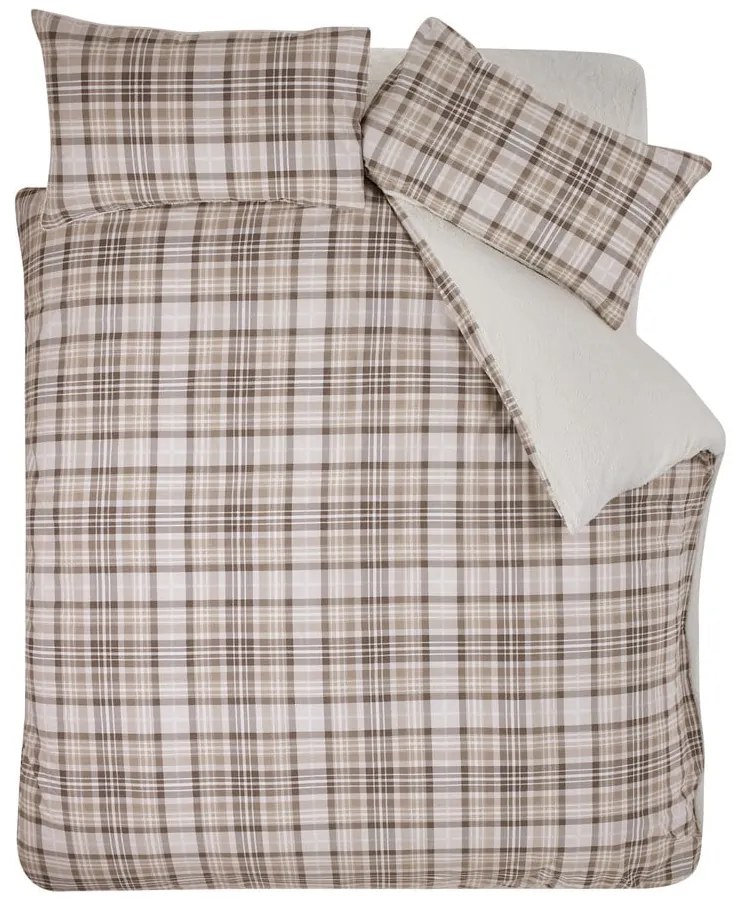 Hnedé obliečky na jednolôžko s baránkom 135x200 cm Cosy Sherpa Check – Catherine Lansfield