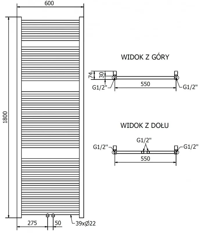 Mexen Mars, elektrické vykurovacie teleso 1800x600 mm, 900W, zlatá lesklá, W110-1800-600-2900-50