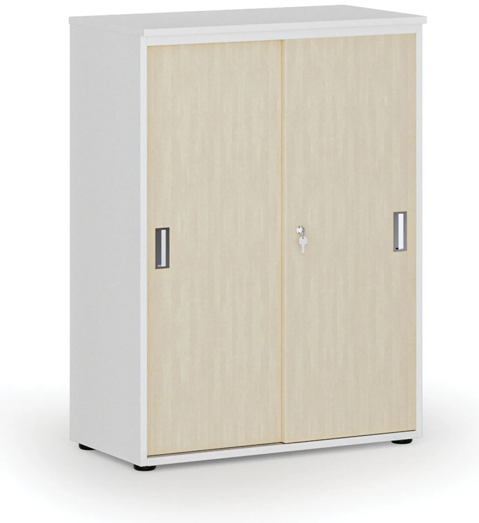 Kancelárska skriňa so zasúvacími dverami PRIMO WHITE, 800 x 420 x 1087 mm, biela/breza