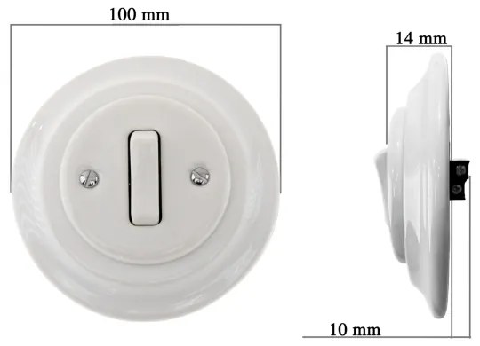 Bohemia-Design - Porcelánový retro jednopólový vypínač s rámčekom č. 1 biely