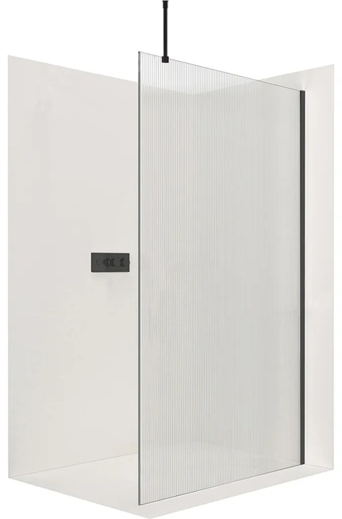 CERANO - Sprchová zástena Walk-in Onyx Top L/P - guľatá vzpera - čierna matná, ryhované sklo - 70x200 cm, CER-CER-8050BD1578