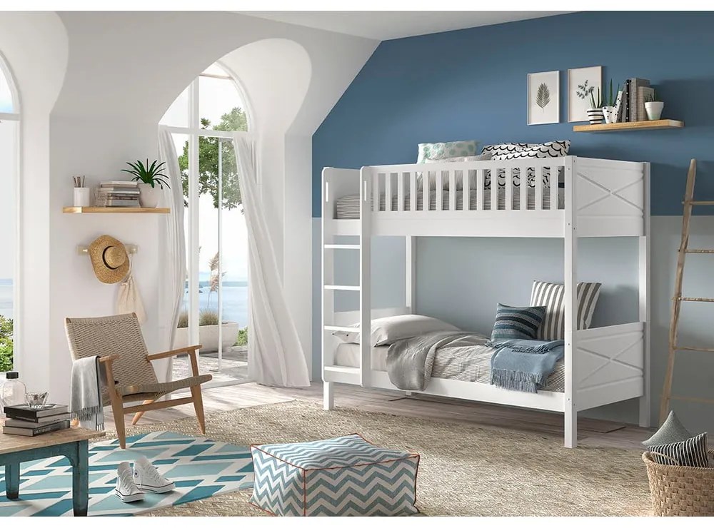 Biela poschodová detská posteľ z borovicového dreva s úložným priestorom 90x200 cm SCOTT – Vipack