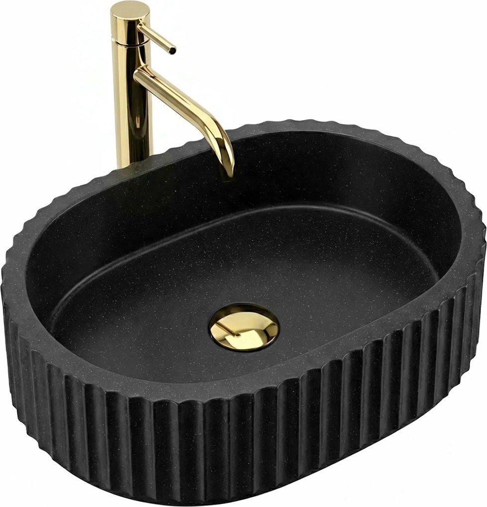 Rea Margaret, umývadlo na dosku 490x355x125 mm, čierna-imitácia kameňa, REA-U7344