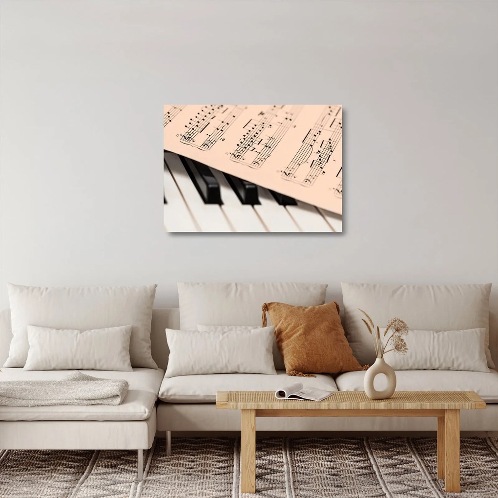 Sklenený obraz klavíra s notami (70x50 cm)