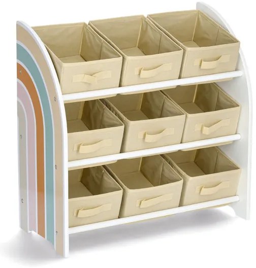 Detský regál, organizér na hračky s 9 látkovými boxmi, RAINBOW