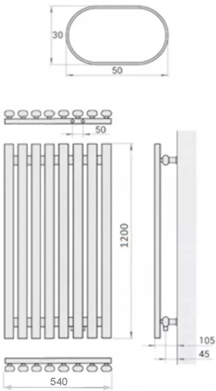 Regnis Lazur LA, vykurovacie teleso 540x1200mm so stredovým pripojením 50mm, 900W, biela matná, LAZURLA/1200/540/D5/WHITE