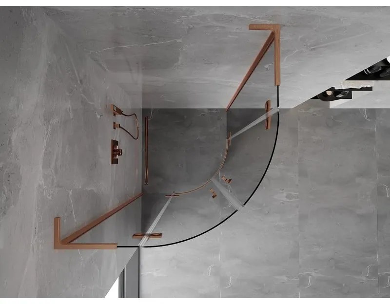 Mexen Mist L, štvrťkruhový sprchový kút s 2-krídlovými dverami, 90 x 90 cm, číre sklo, medený matný profil, 8A33L-090-090-65-00