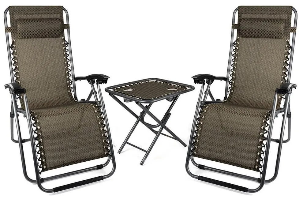 2 ks záhradných ležadiel zero gravity so stolom