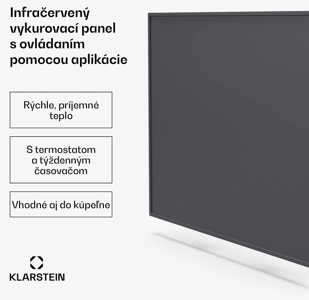 Klarstein Inteligentný infračervený ohrievač Wonderwall, 60x60cm, Aplikácia, 360W, Týždenný časovač, IP24