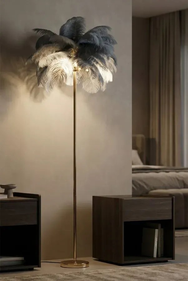 Stojacia lampa Palm 160 cm sivá/zlatá