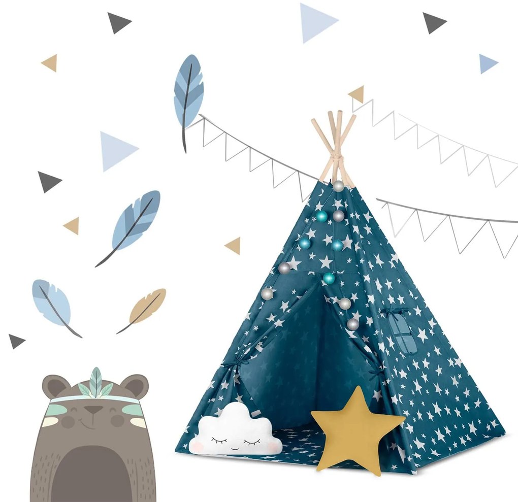 Detský stan Tepee so svetlami Nukido - modrý