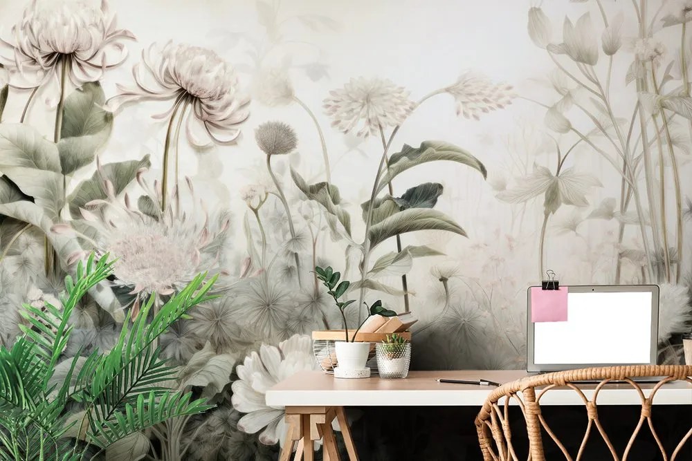 Tapeta kvety zahalené prírodou s béžovým kontrastom