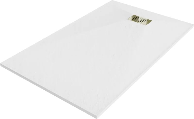 Mexen Hugo, obdĺžniková sprchová vanička SMC 140 x 90 cm, biela, zlatá krytka, 42109014-G