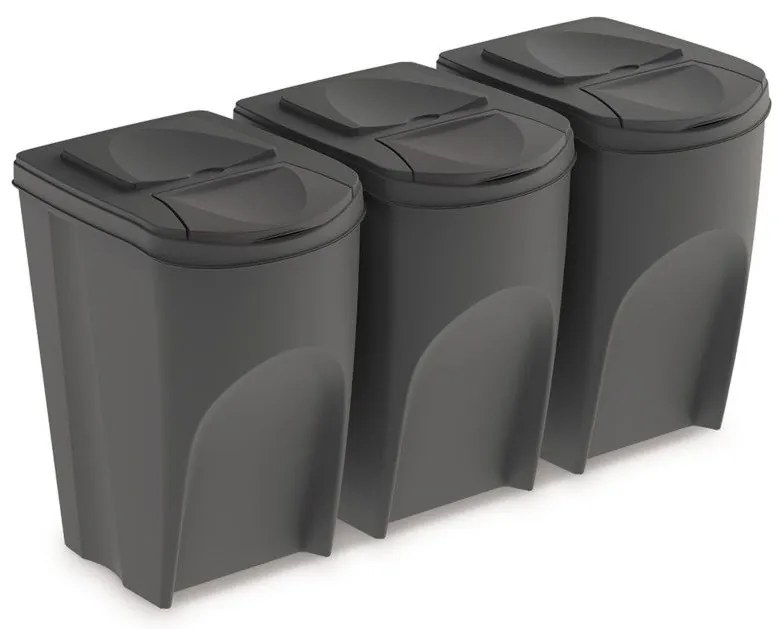Set košov na triedený odpad, 3 x 35 l, sivá