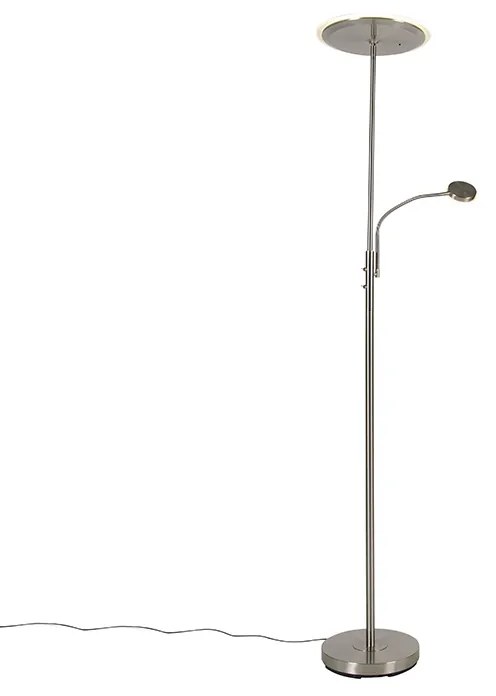 Moderná stojaca lampa z ocele vrátane LED s diaľkovým ovládaním a čítacím ramenom - Strela