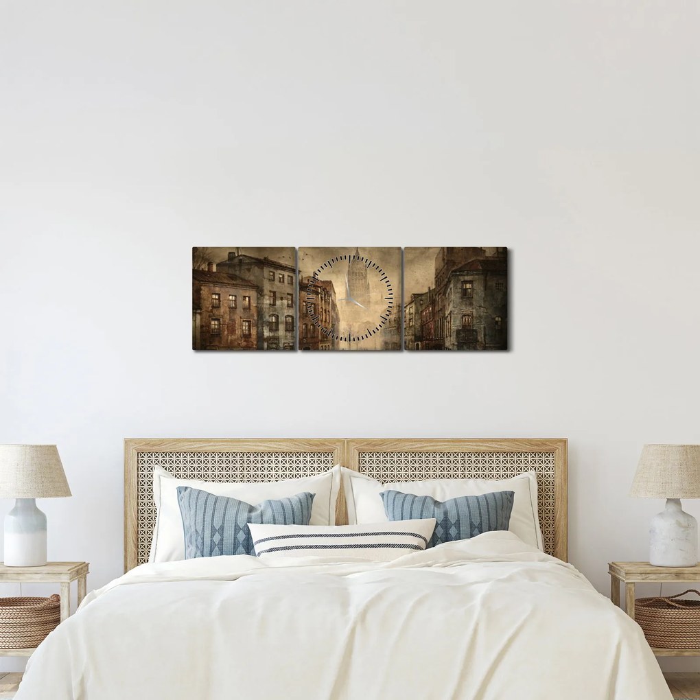 Obraz - Maľba mesta (s hodinami) (90x30 cm)