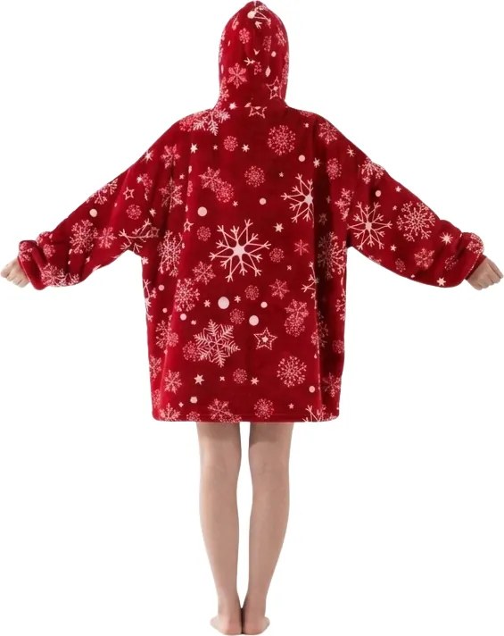 Baránková mikinová deka s rukávmi a kapucňou SNOWFALL, červená