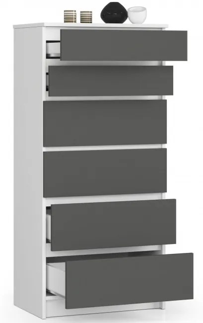 Komoda K60 6SZ CLP biela / sivá