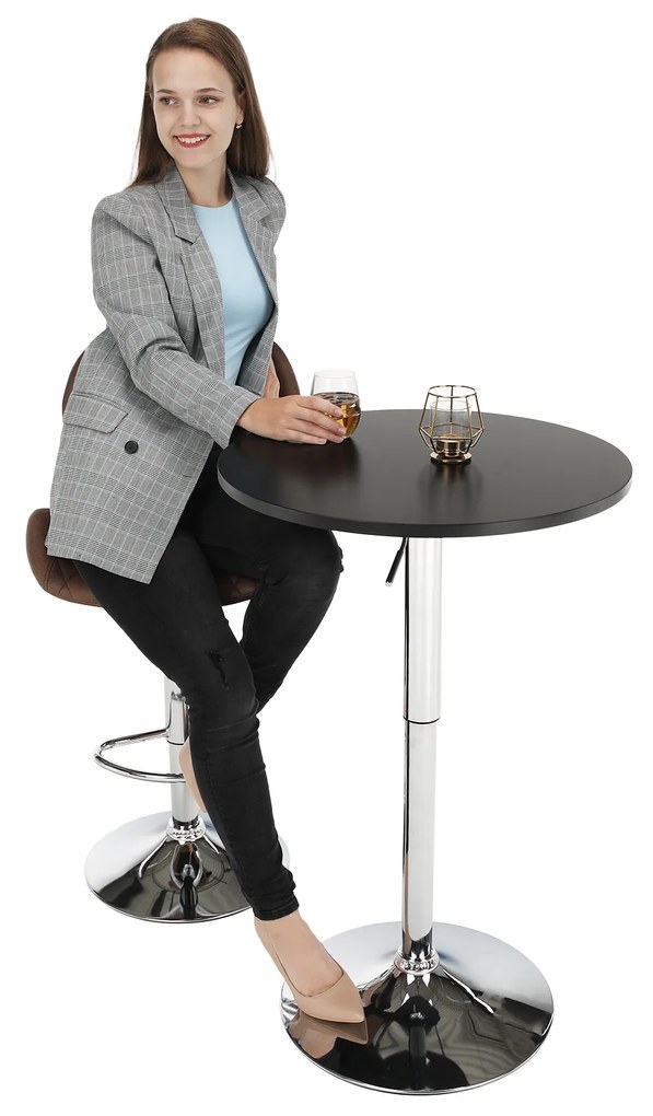 Kondela Barový stôl s nastaviteľnou výškou, čierna, priemer 60 cm, BRANY NEW