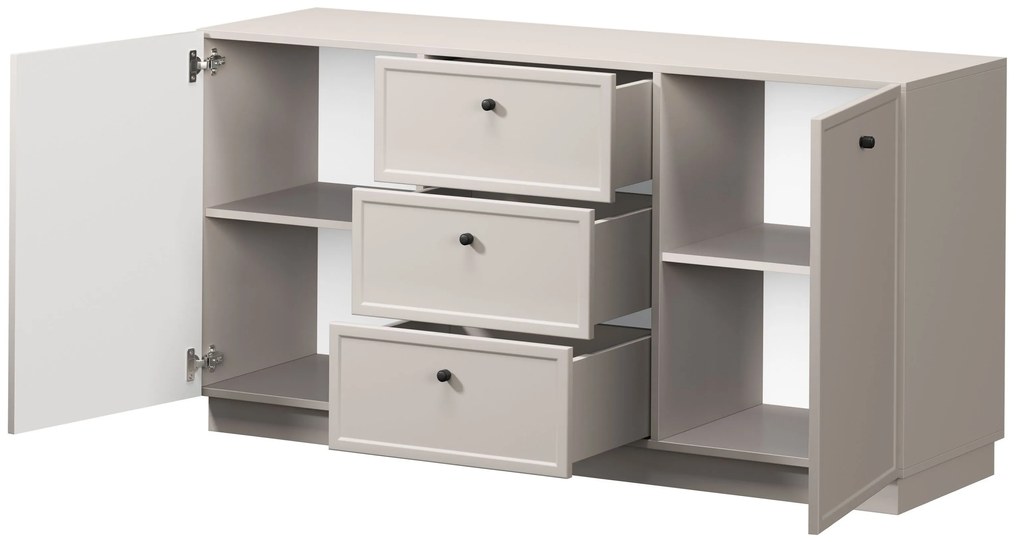 Komoda Lorini 150 cm na sokli - kašmírová / čierne úchytky G