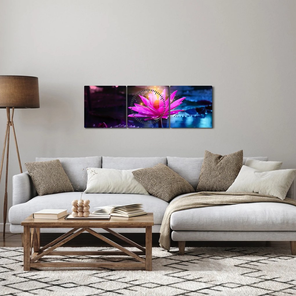 Obraz lekna na vode (s hodinami) (90x30 cm)