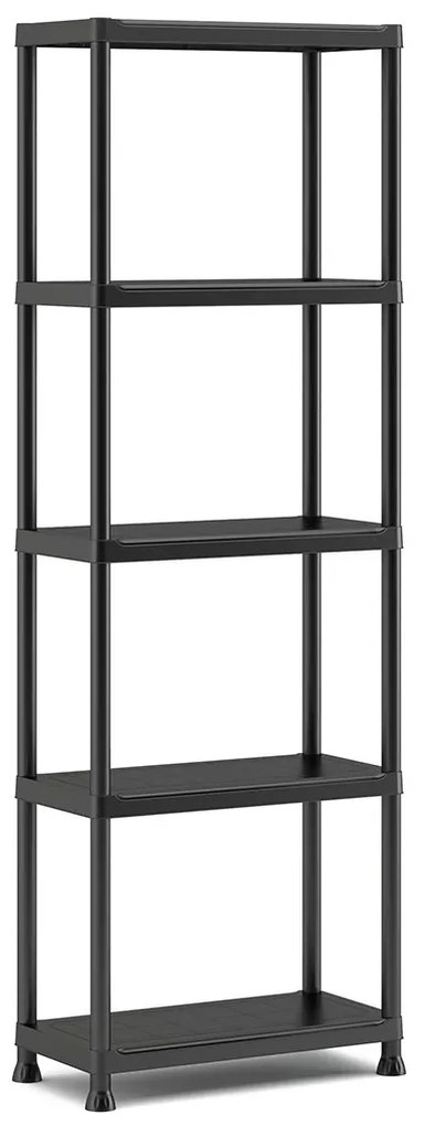 Plastový regál, 5 políc, 174x60x30 cm, čierna farba
