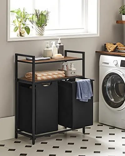 Kôš na bielizeň, 2 výsuvné priehradky, 2 police, 91x73x33cm