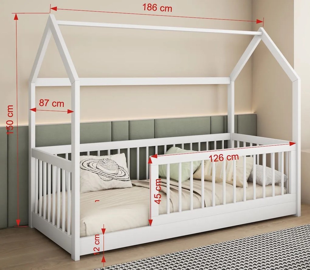 Detská domčeková posteľ z masívu borovice GRÉTA - 180x80 cm - biela