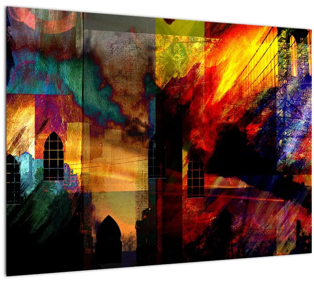 Sklenený obraz - Farebná abstrakcia mesta (70x50 cm)