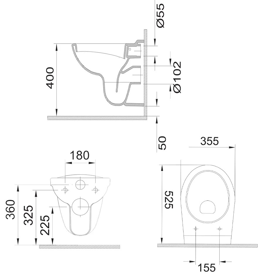 Mereo Mereo, WC závesné, RIMLESS, 530x355x360, keramické, vr. sedátka CSS124, MER-VSD81S2