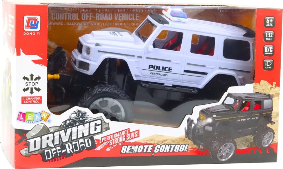 LEAN Toys RC policajné terénne auto na diaľkové ovládanie biele 1:12
