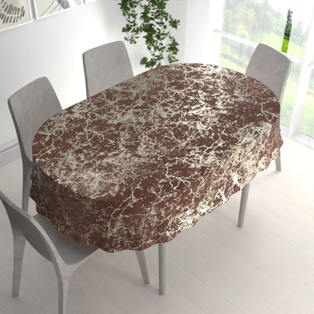 Biante Zamatový oválny obrus Isabela IBL-014 Zlatý mramor na červenohnedom 100x140 cm