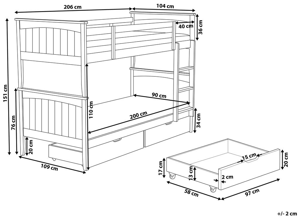 Poschodová posteľ 90 cm RADIN (biela) (s roštom a úl. priestorom). Vlastná spoľahlivá doprava až k Vám domov. 1026686