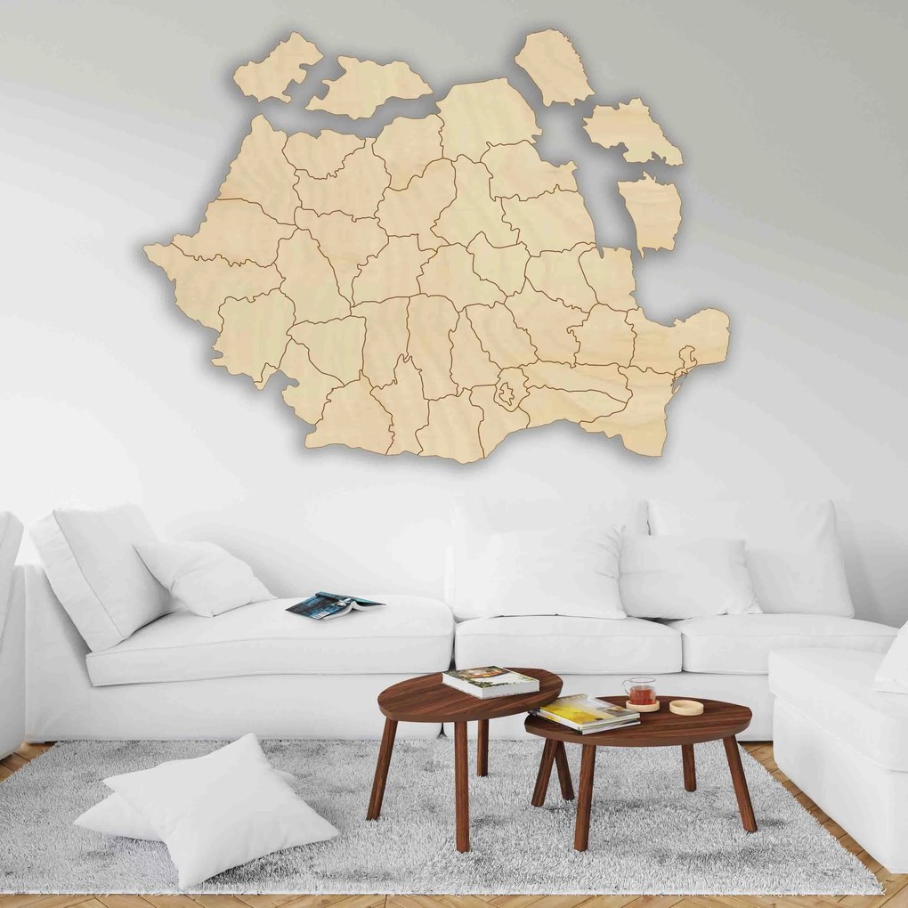 Drevená mapa na stenu Rumunsko - ROMA: Prírodná preglejka - Topoľ natural 40 x 58 cm 4184-65846 M006