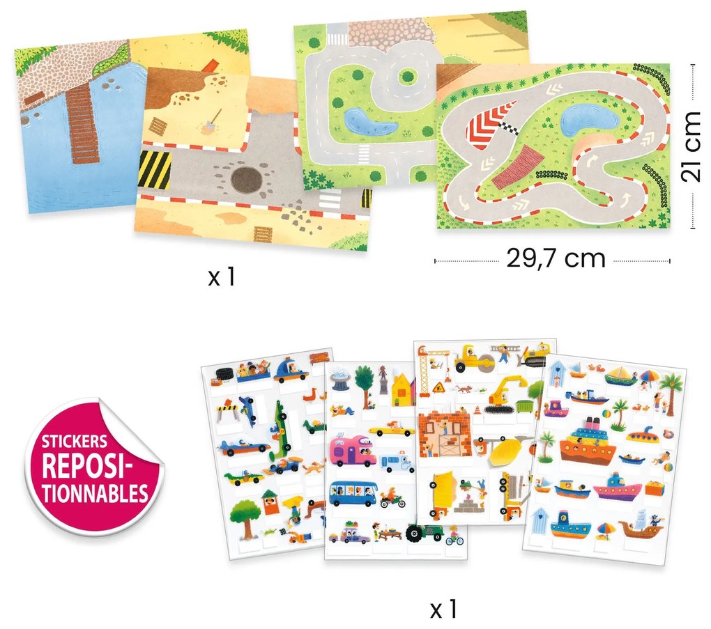 Kreatívna súprava so zdvíhacími samolepkami – 3D scény – vozidlá a lode