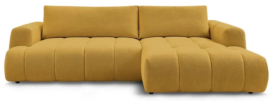 Rozkladacia/s úložným priestorom rohová pohovka v horčicovej farbe (pravý roh/s leňoškou) Fuji – Bobochic Paris