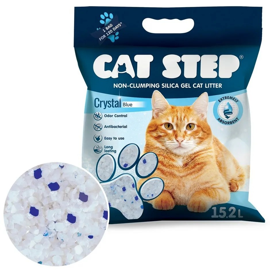 Cat Step Silikagélová podstielka pre mačky CrystalBlue 6,68 kg, 15,2 l