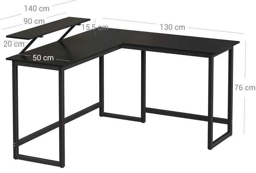 Počítačový stôl v tvare L VASAGLE LWD56BK
